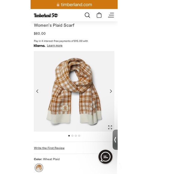 NWT TIMBERLAND Buffalo Plaid Scarf In “Wheat” - OS - Picture 3 of 8